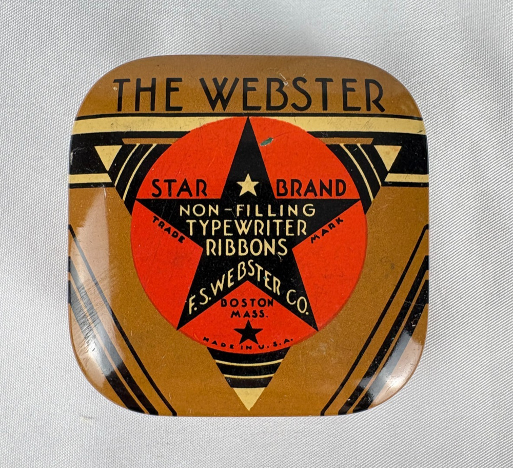 Vintage Typewriter Ribbon w Tin Can The Webster STAR Brand Art Deco USA